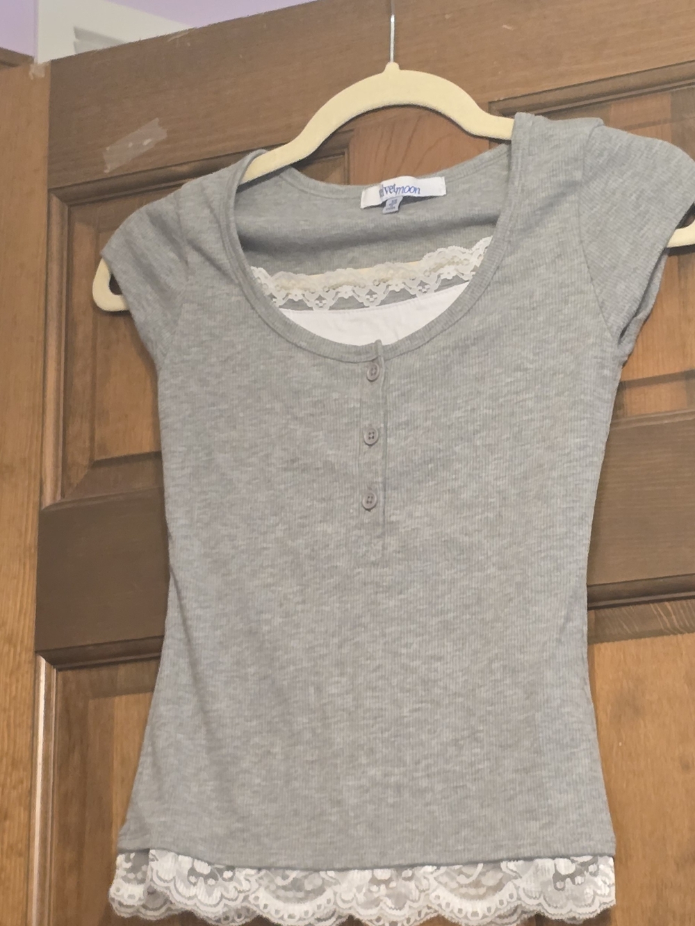 Gray Lace-Trim Cap Sleeve Top